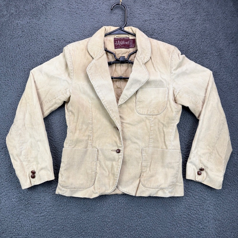 Ashford Vintage Corduroy Blazer Jacket Tan Beige Womens Size 7 Cotton 8855